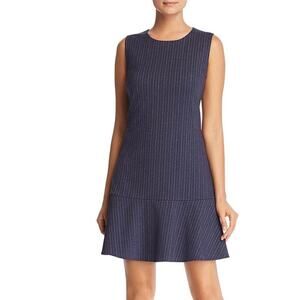 Le Gali Flutter Hem Sheath Dress Navy Blue Chalk PinStripe S